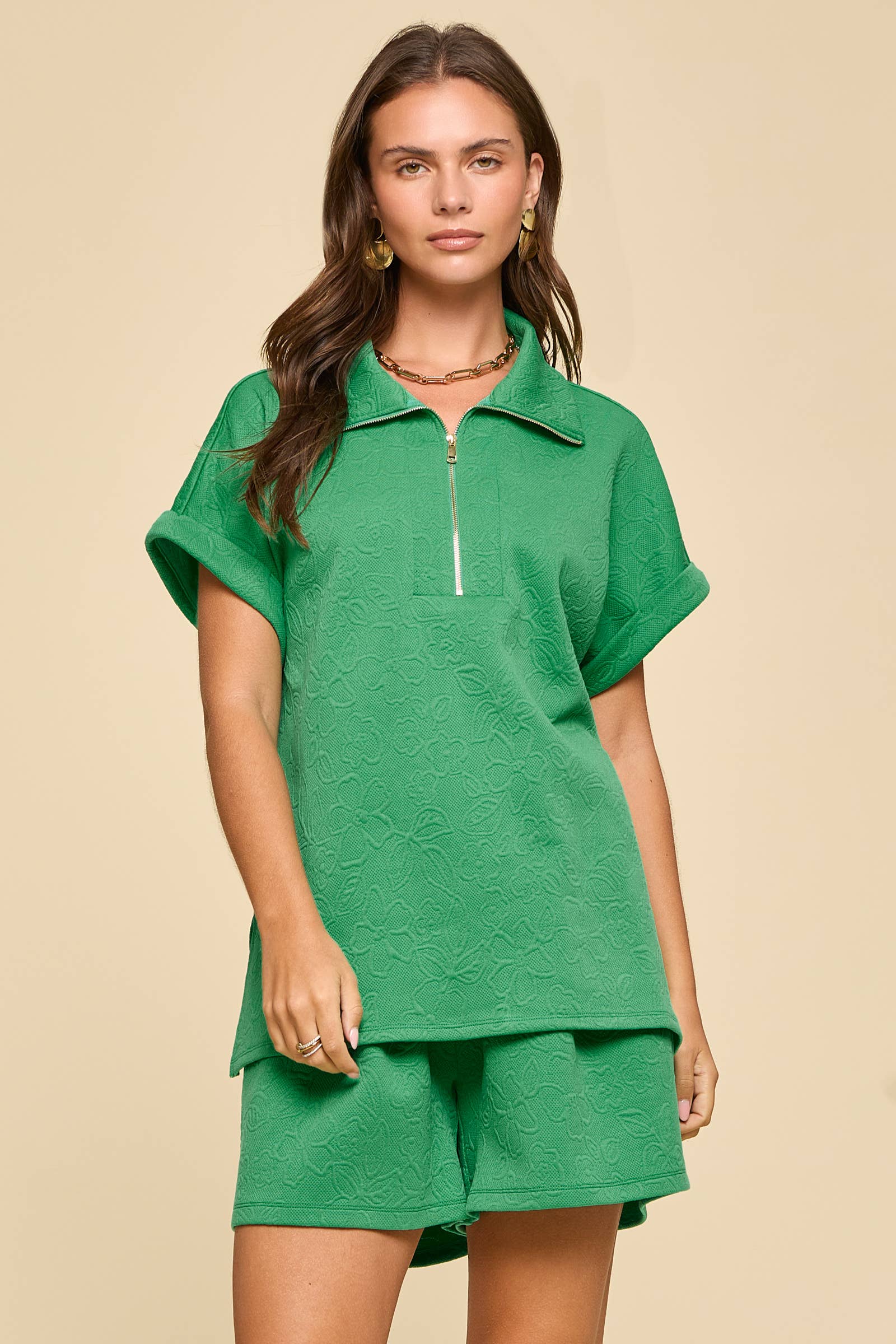 2-Piece Dolman Sleeve Top + Pleated Shorts Set